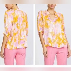 Current Air Angelica Ruffled Floral Blouse 3/4 sleeve Top  Size Small